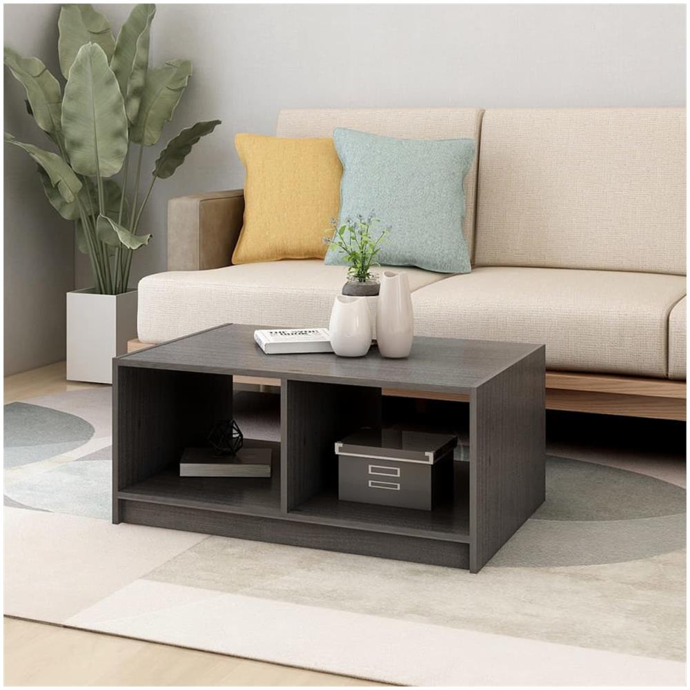 Tavolino Da Salotto Grigio 75x50x33,5 Cm Legno Massello Di Pino - Foto 3