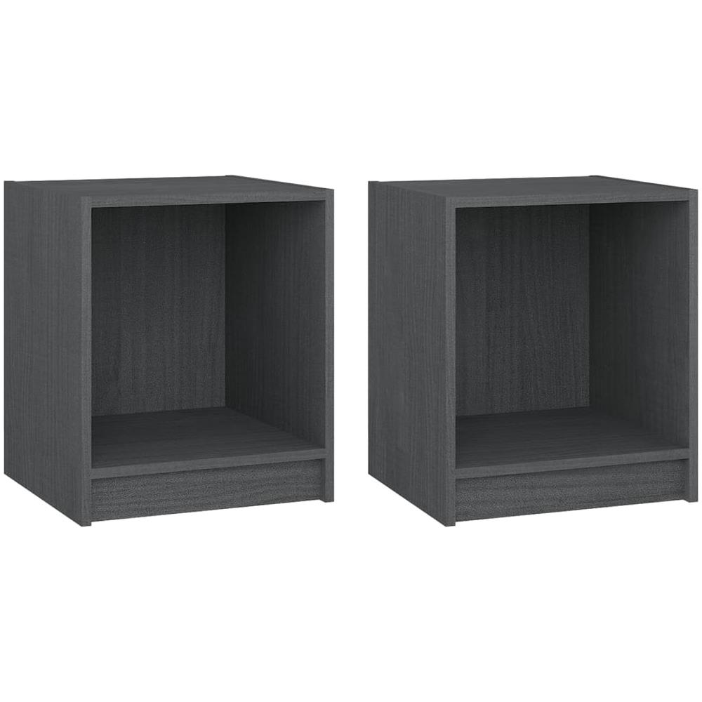 Comodini 2 Pz Grigi 35,5x33,5x41,5 Cm In Legno Massello Di Pino - Foto 2