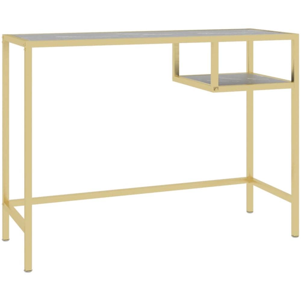 Scrivania Per Computer Marmo Nero 100x36x74 Cm Vetro Temperato - Foto 2