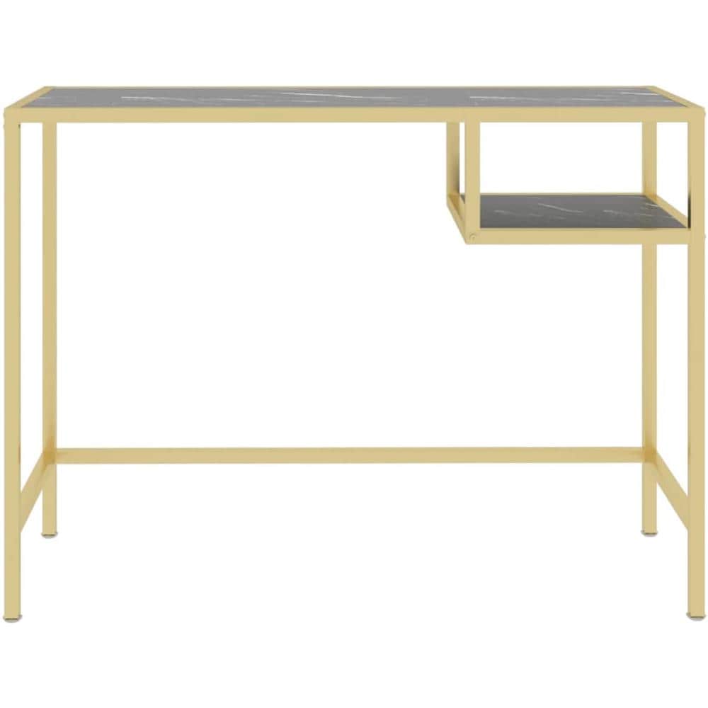 Scrivania Per Computer Marmo Nero 100x36x74 Cm Vetro Temperato - Foto 3