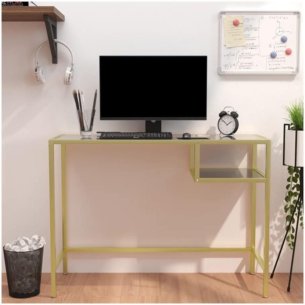 Scrivania Per Computer Marmo Nero 100x36x74 Cm Vetro Temperato - Foto 1