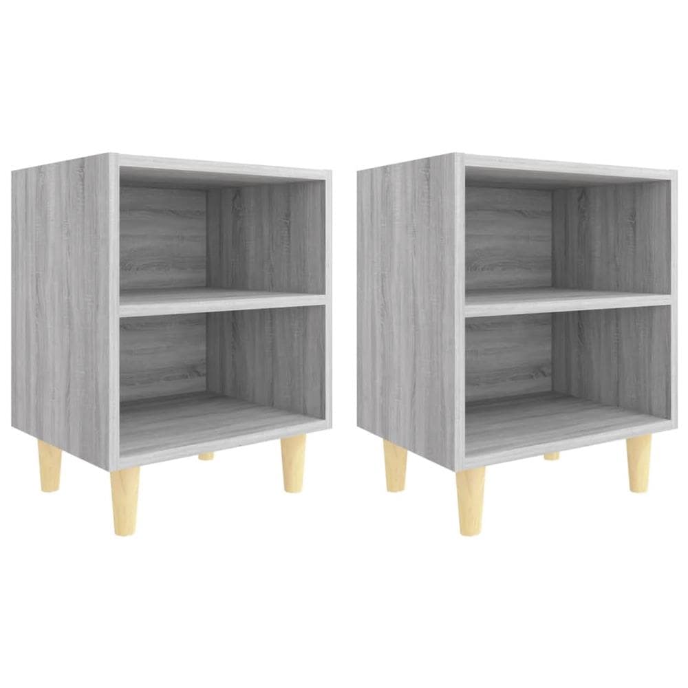 Comodini Gambe In Legno Massello 2 Pz Grigio Sonoma 40x30x50 Cm - Foto 2