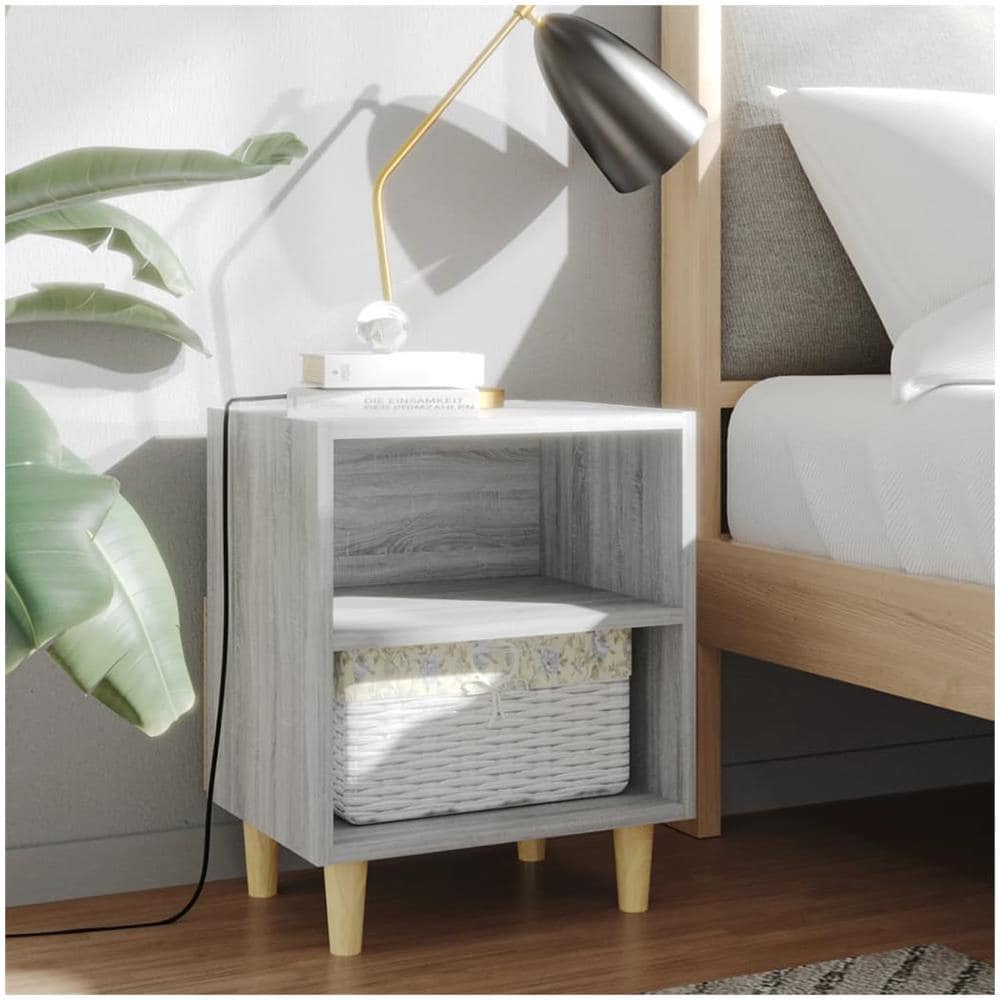 Comodini Gambe In Legno Massello 2 Pz Grigio Sonoma 40x30x50 Cm - Foto 1