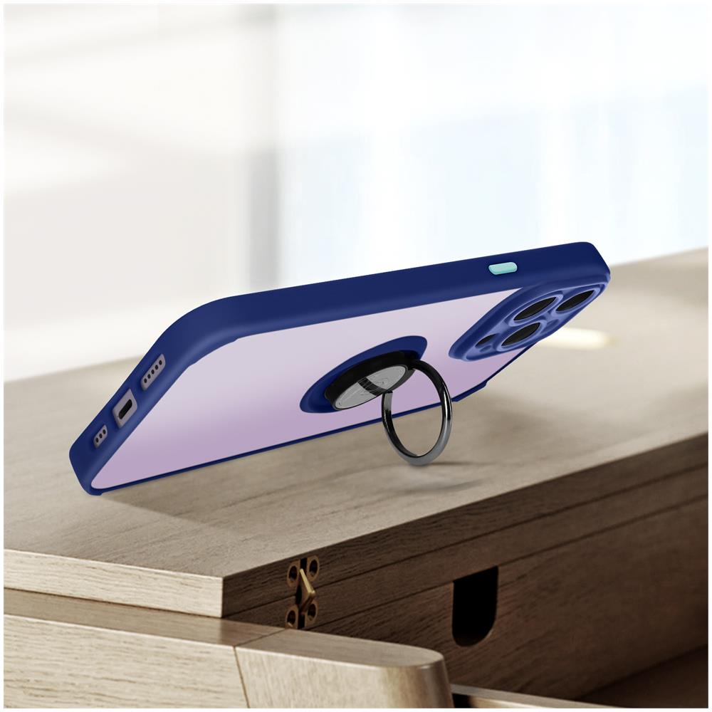 Cover Iphone 14 Pro Max Bimateria Anello Metallico Supporto Blu - Foto 5