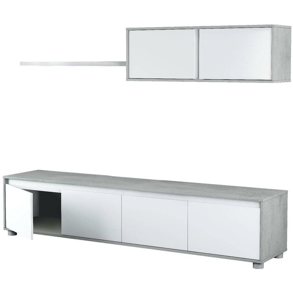 Parete Attrezzata Savannah, Mobile Da Soggiorno Porta Tv, Composizione Set Salotto, Set Salotto Con Pensile, 200x41h43 Cm, Bianco E Cemento - Foto 2