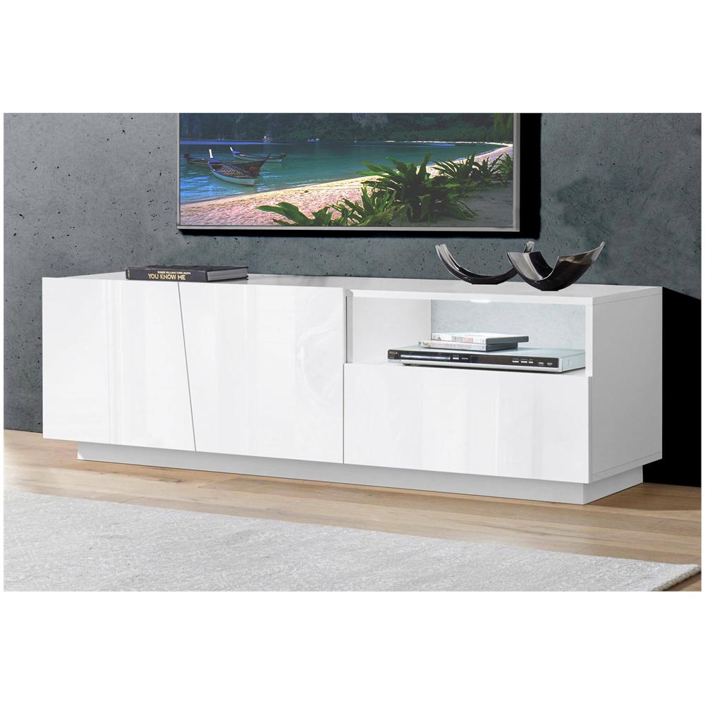 Mobile Porta Tv Nino, Credenza Bassa Da Soggiorno A 2 Ante, Base Porta Tv, 100% Made In Italy, Cm 150x43h46, Bianco Lucido - Foto 1