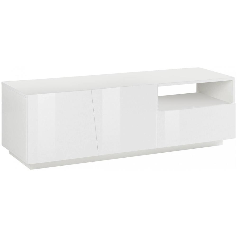 Mobile Porta Tv Nino, Credenza Bassa Da Soggiorno A 2 Ante, Base Porta Tv, 100% Made In Italy, Cm 150x43h46, Bianco Lucido - Foto 2