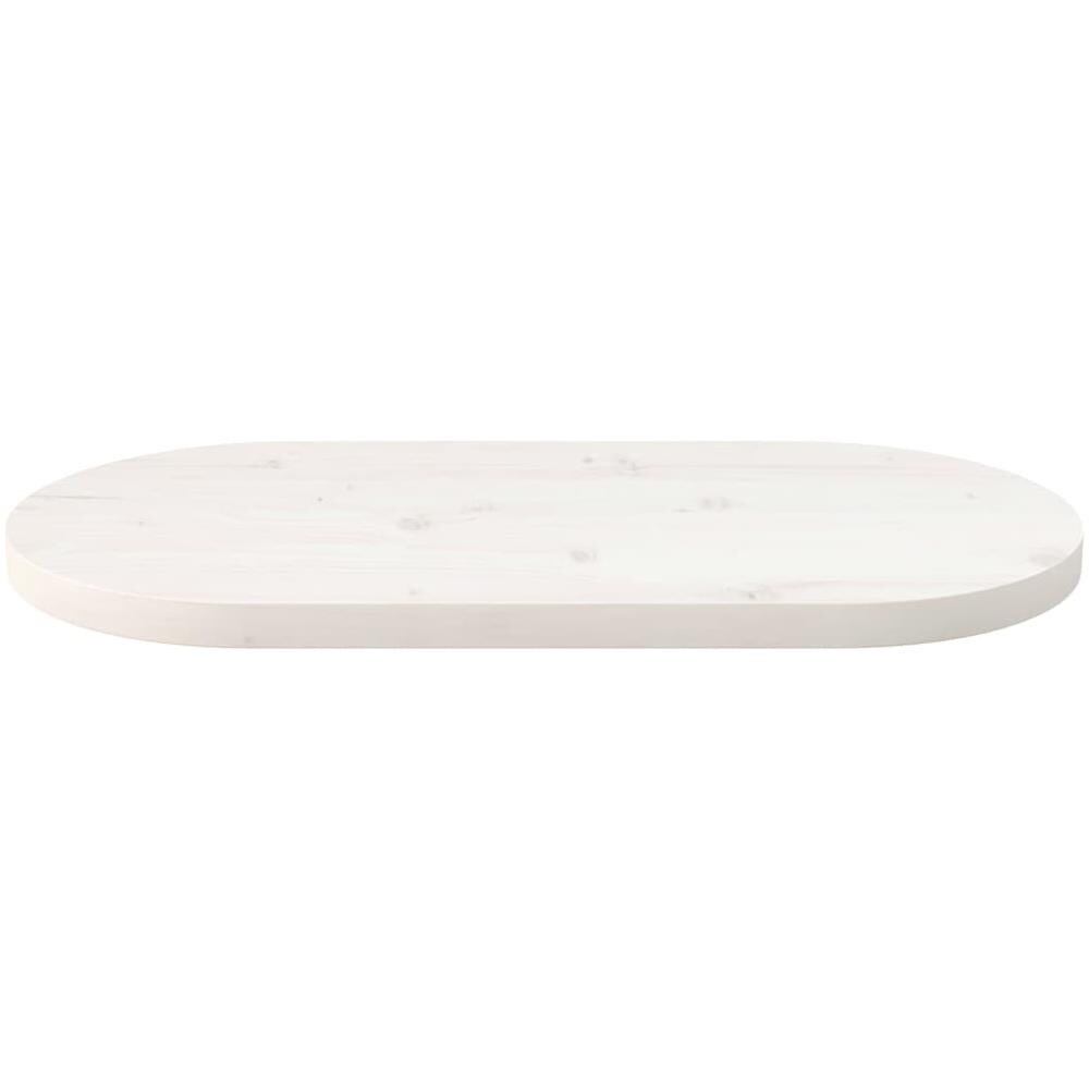 Piano Tavolo Bianco 60x30x2,5cm In Legno Massello Di Pino Ovale - Foto 3