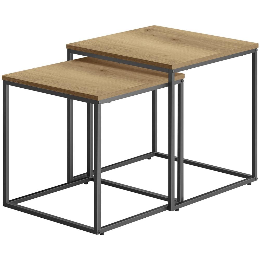 Tavolino da caffè quadrato, set da 2 | Piano in rovere con gambe nere - Foto 1