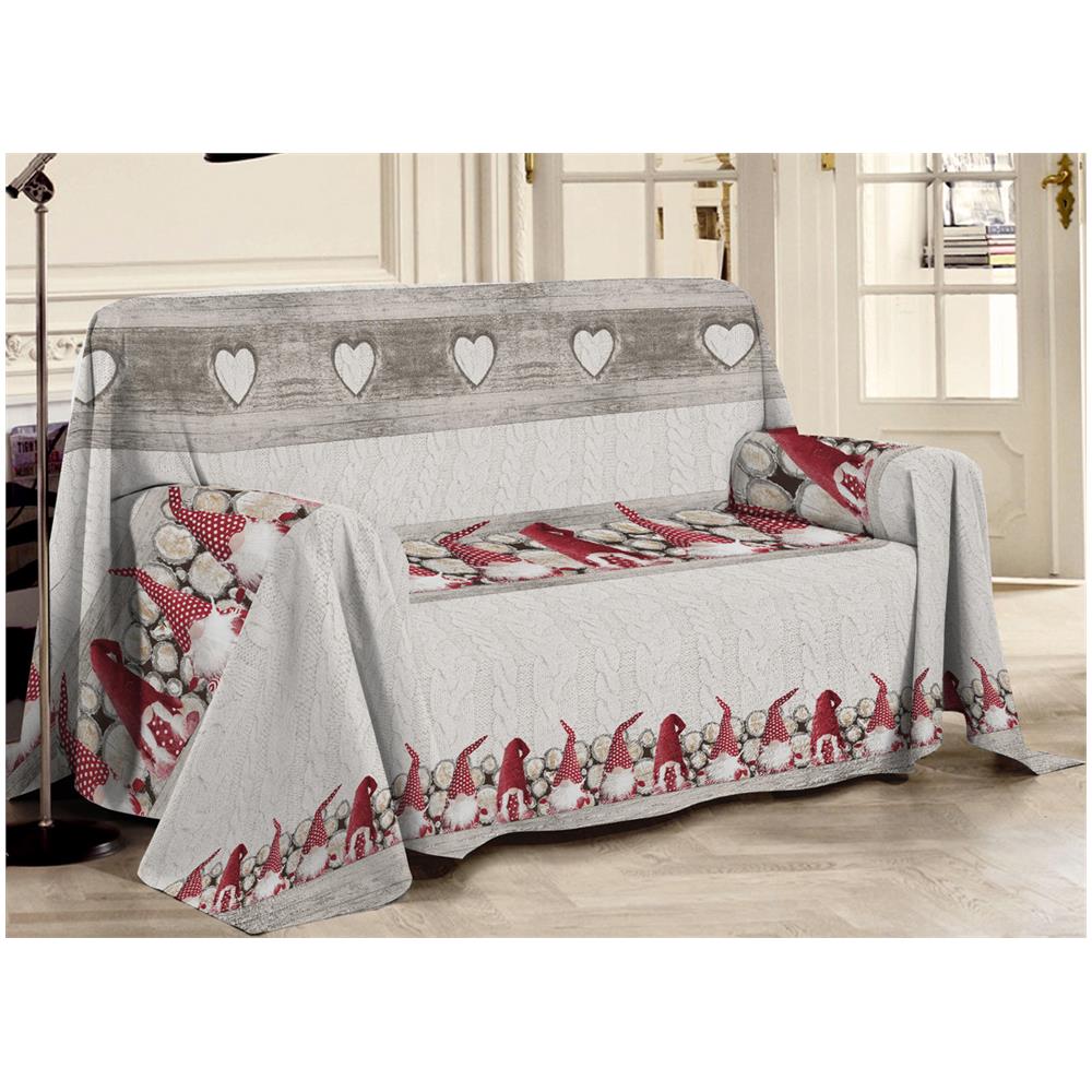 Telo Arredo Linea Pensieri Delicati In 100% Cotone Disegno Gnomi Colore Rosso Singolo Rosso - Foto 1