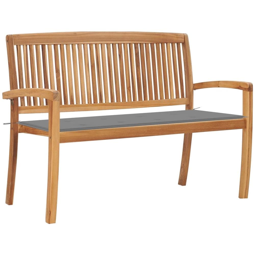 Panchina Da Giardino Impilabile E Cuscino 128,5cm Teak Massello - Foto 1