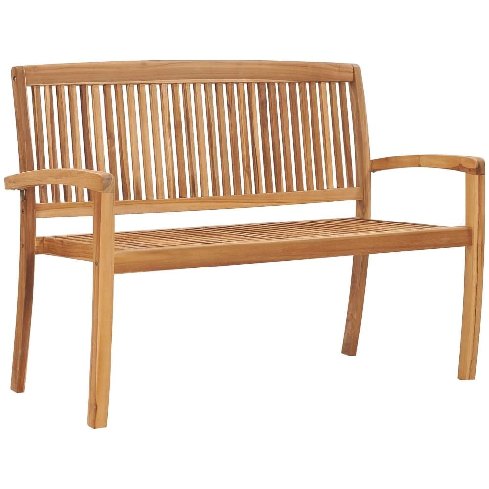 Panchina Da Giardino Impilabile E Cuscino 128,5cm Teak Massello - Foto 2