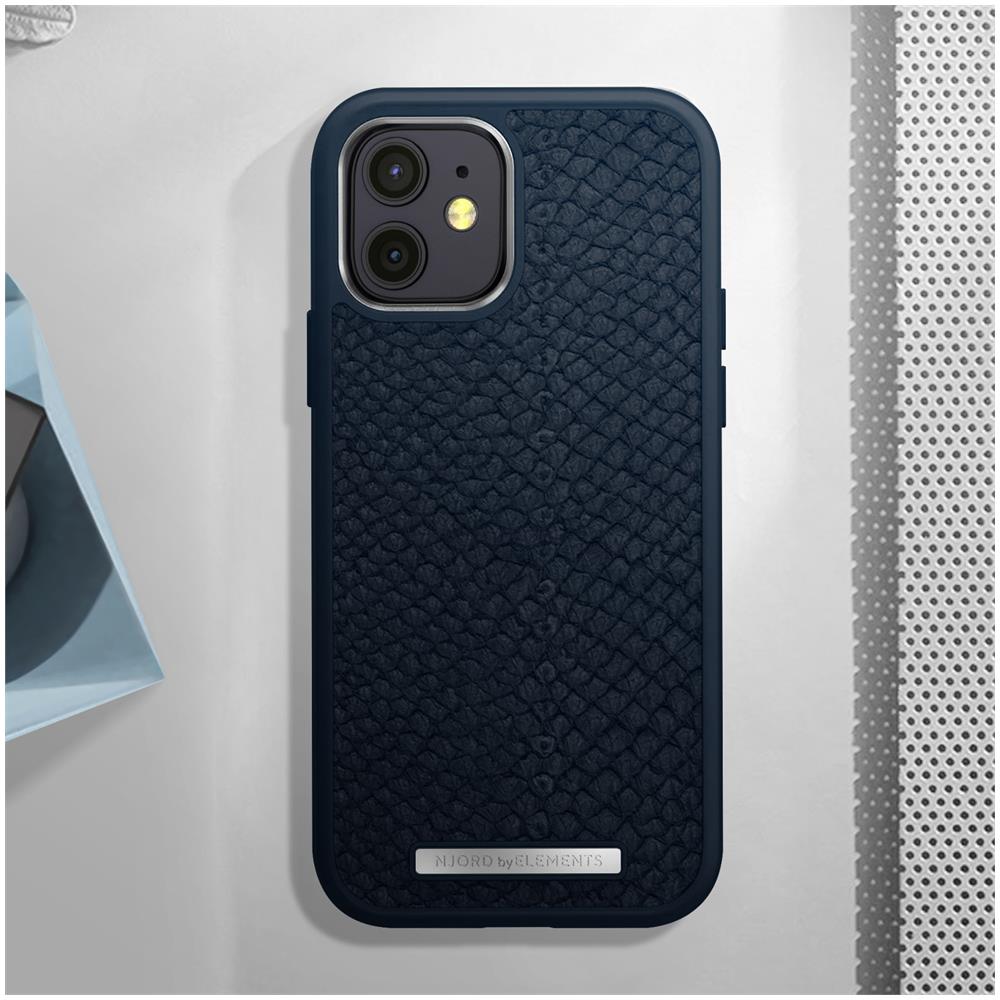 Cover Iphone 12 Mini In Pelle Di Salmone Premium Antiurto 2m Blu Notte - Foto 2