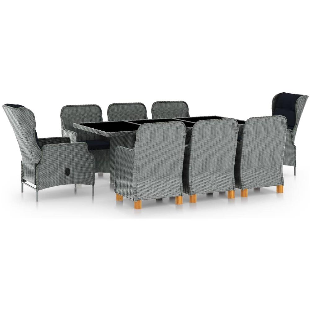 Set Pranzo da Giardino 9pz con Cuscini Polyrattan Grigio Chiaro - Foto 1