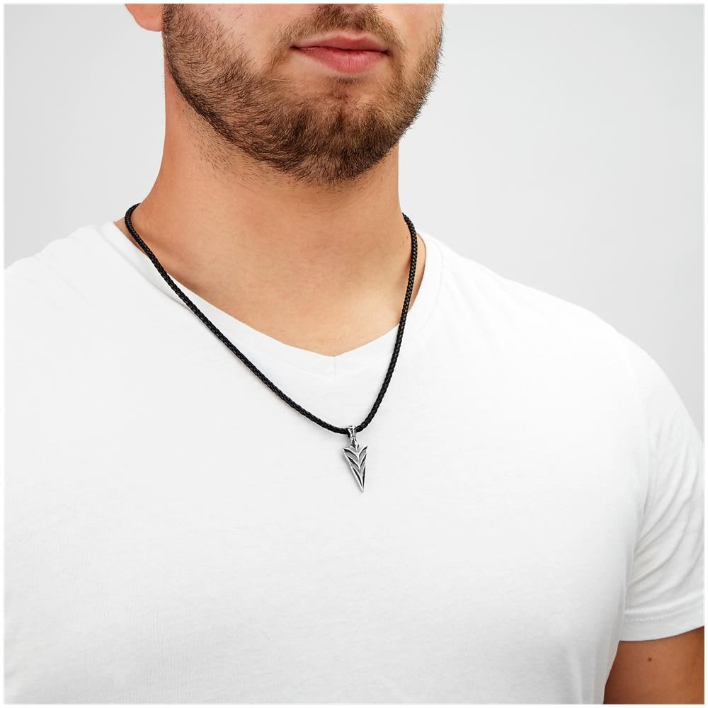 Collana da Uomo in Pelle Premium, ""Arrow"", 50cm, Argento - Foto 2