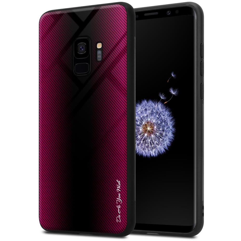 Custodia Compatibile Con Samsung Galaxy S9 - Ottica A Strisce In Cremisi Rosa - Coperchio Protettivo In Vetro Temperato E Silicone Tpu - Foto 1