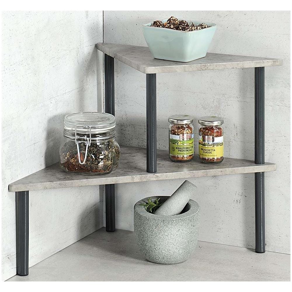 Mensola Da Cucina Ad Angolo, Libreria A 2 Livelli, Grigio Effetto Cemento, - Foto 2