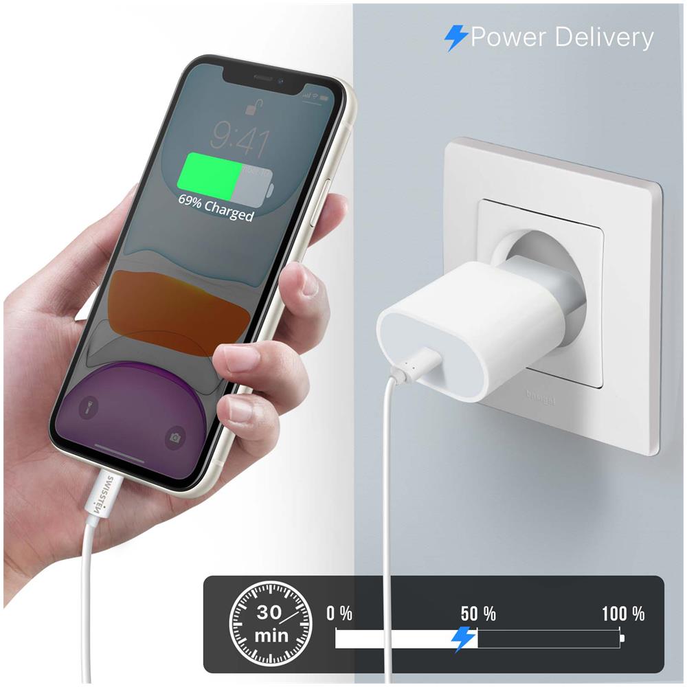 Cavo Usb-c Apple Watch, Iphone E Ipad Power Delivery Swissten 1,2m Bianco - Foto 2