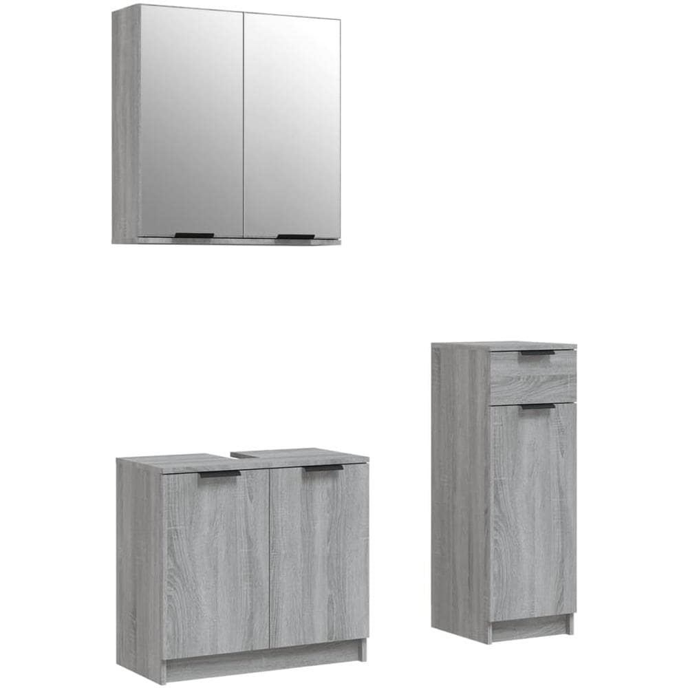 Set Di Mobili Da Bagno 3 Pz Grigio Sonoma In Legno Multistrato - Foto 2