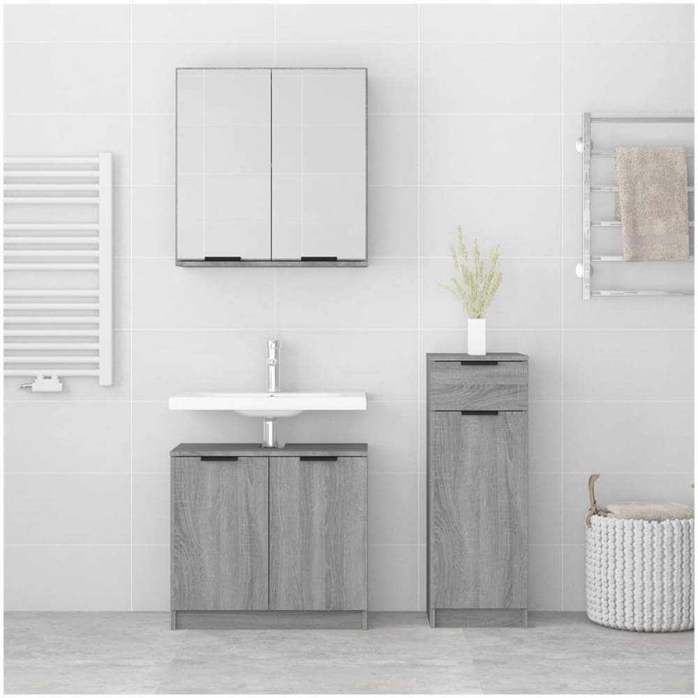 Set Di Mobili Da Bagno 3 Pz Grigio Sonoma In Legno Multistrato - Foto 3