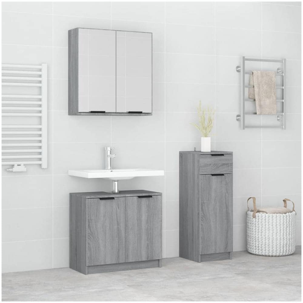 Set Di Mobili Da Bagno 3 Pz Grigio Sonoma In Legno Multistrato - Foto 1