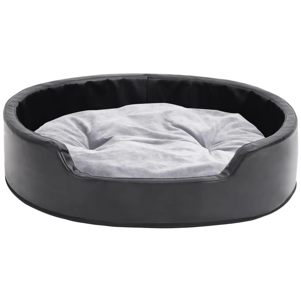 Lettino Per Cani Nero E Grigio 79x70x19 Cm Peluche E Similpelle - Foto 2
