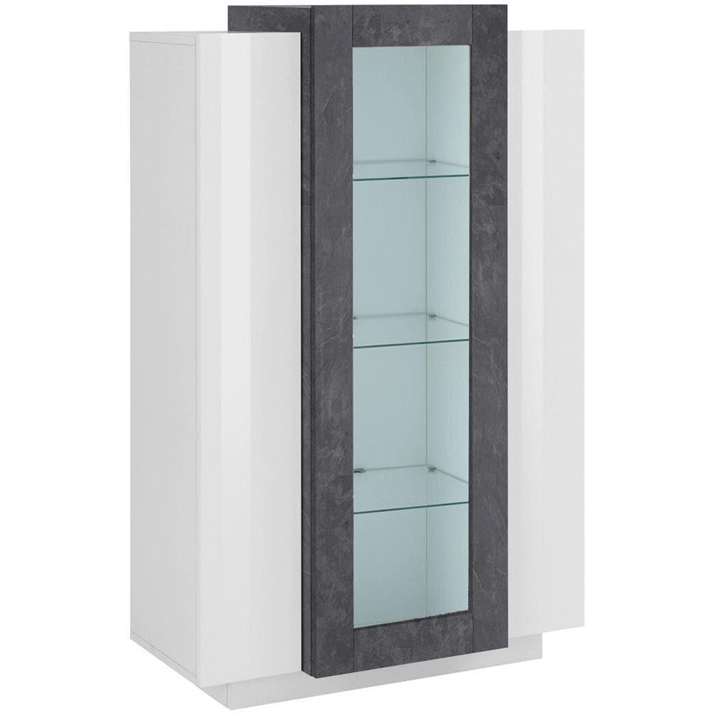 Vetrina Kevin, Credenza Con Tre Ante, Mobile Da Soggiorno Multiuso, 100% Made In Italy, Cm 80x38h121, Bianco Lucido E Ardesia - Foto 2