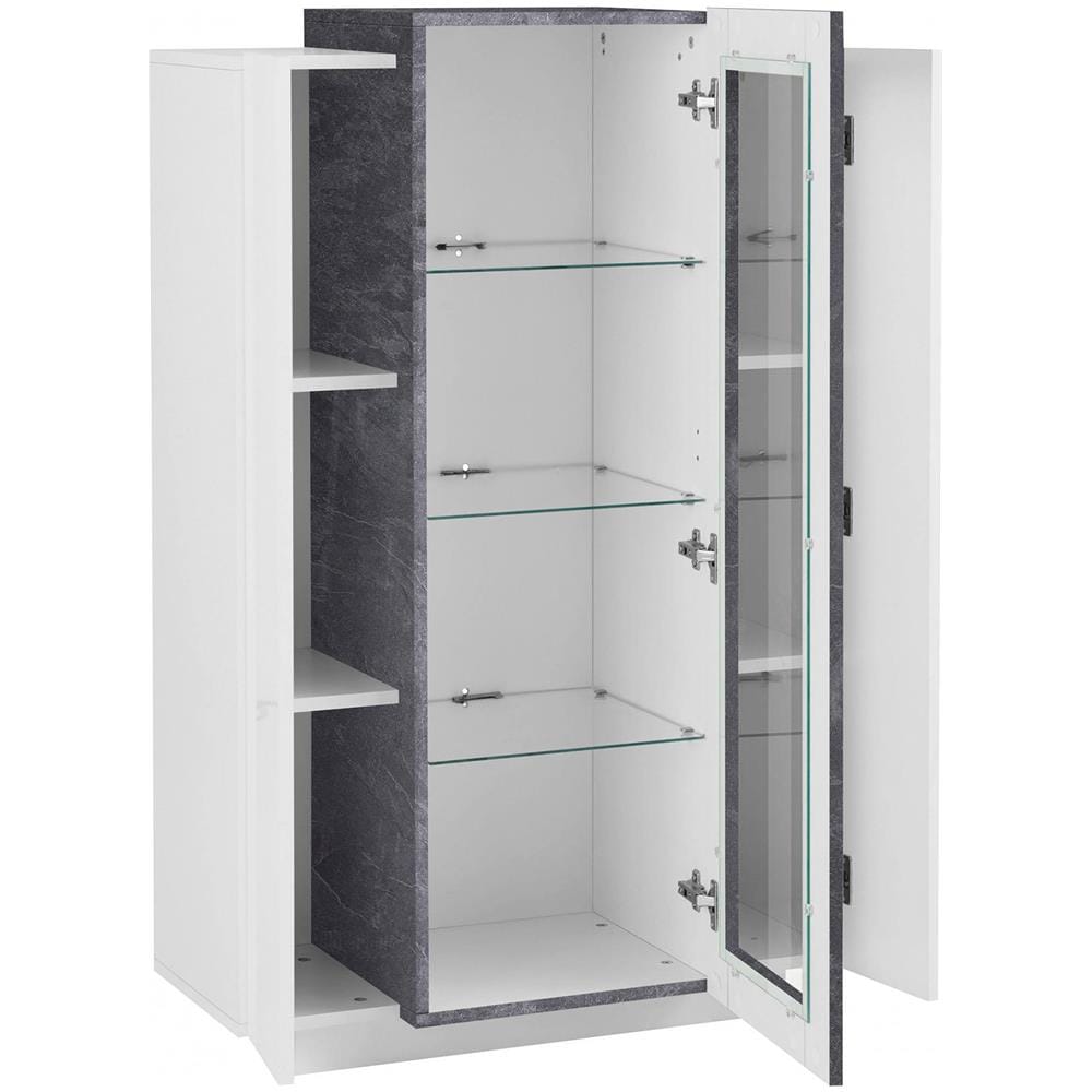 Vetrina Kevin, Credenza Con Tre Ante, Mobile Da Soggiorno Multiuso, 100% Made In Italy, Cm 80x38h121, Bianco Lucido E Ardesia - Foto 4