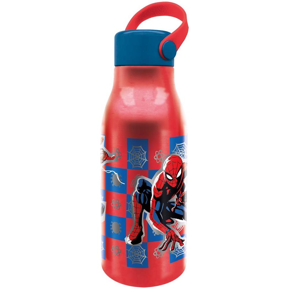 Borraccia Rossa Per Bambini In Alluminio Spiderman 760 Ml Con Cappuccio E Manico In Silicone - Foto 1