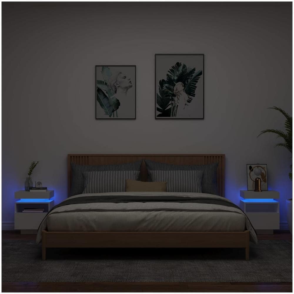 Comodini Con Luci Led 2pz Bianchi 40x39x48,5 Cm - Foto 1