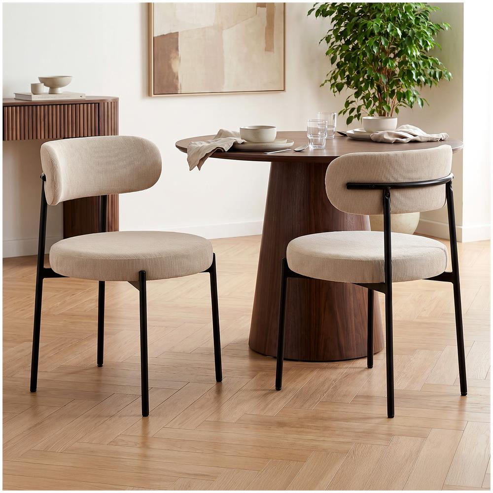 Set di 2 poltrone imbottite IRIS in velluto con nervature beige e gamba in metallo nero. - Foto 1