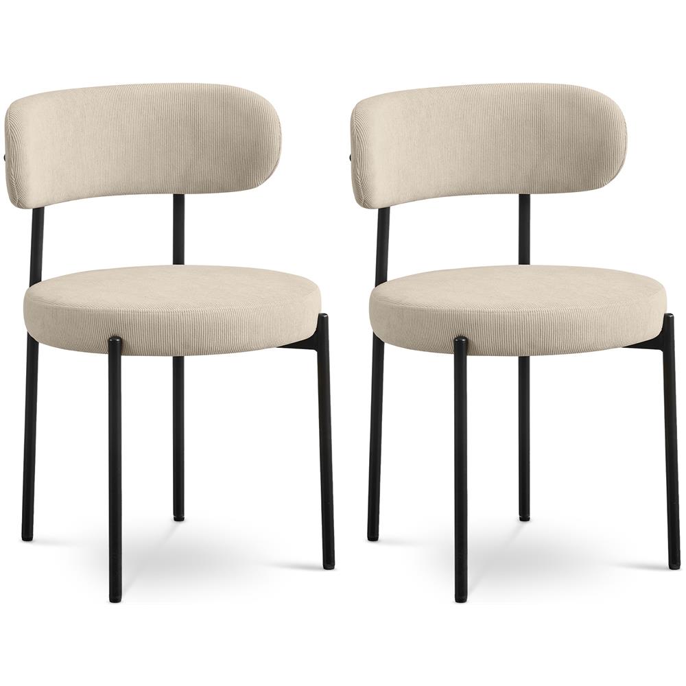 Set di 2 poltrone imbottite IRIS in velluto con nervature beige e gamba in metallo nero. - Foto 3