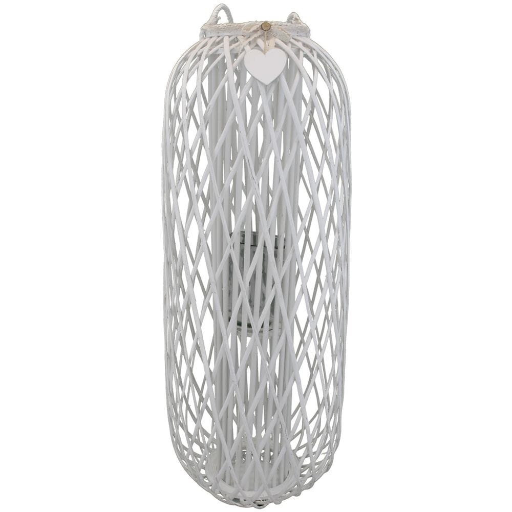 Lanterna In Vimini Bianca Ø 44 X 115 Per Interno E Esterno, Portico, Porta Candela, Porta Fiori, Giardino Decorazioni - Foto 1
