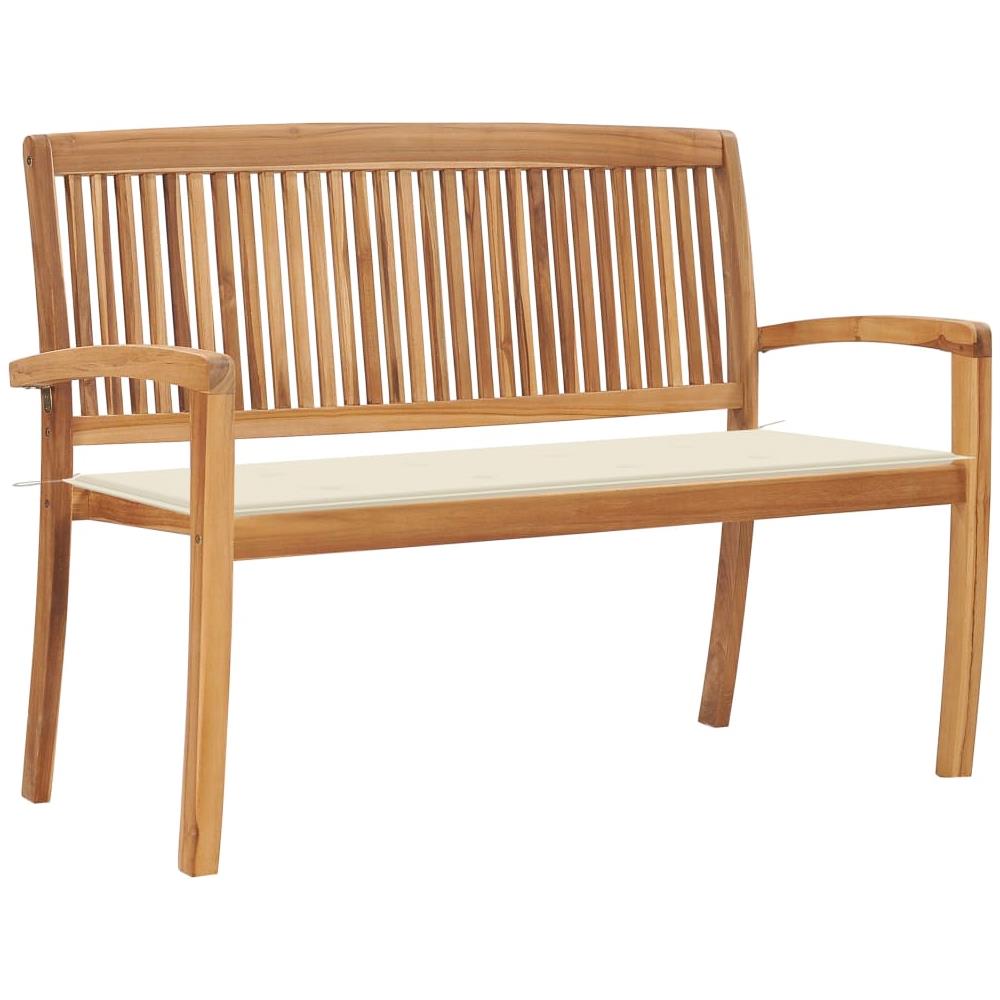 Panchina Da Giardino Impilabile E Cuscino 128,5cm Teak Massello - Foto 1