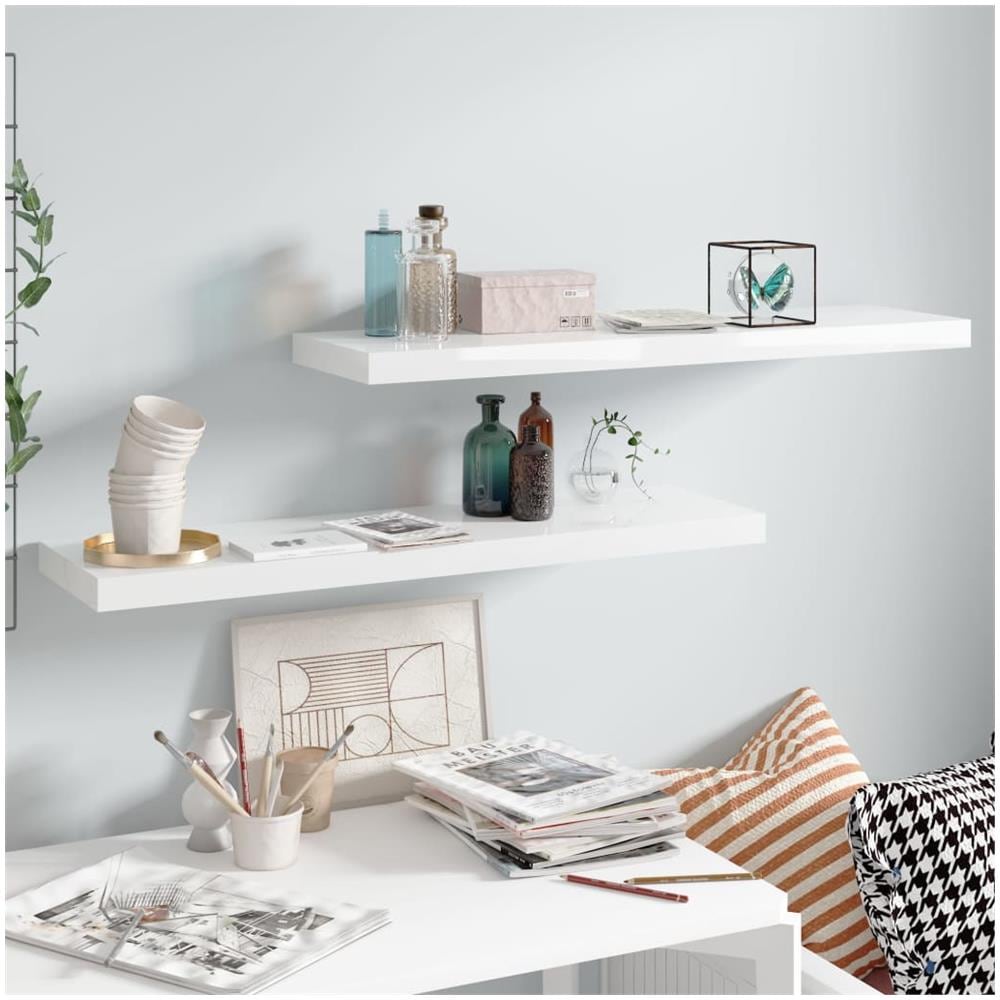Scaffali A Parete 2 Pz Bianco Lucido 90x23,5x3,8 Cm In Mdf - Foto 1
