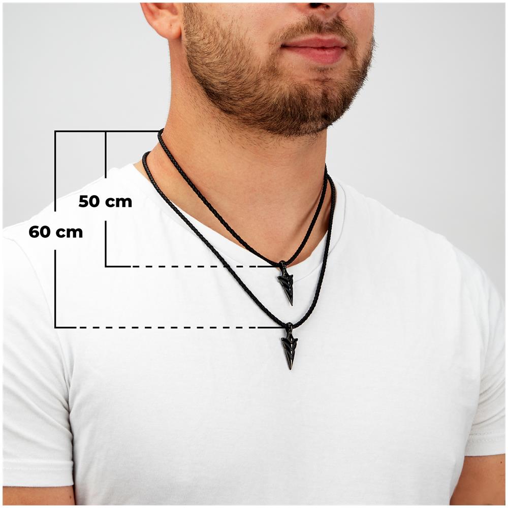 Collana da Uomo in Pelle Premium, ""Arrow"", 60cm, Nero - Foto 2