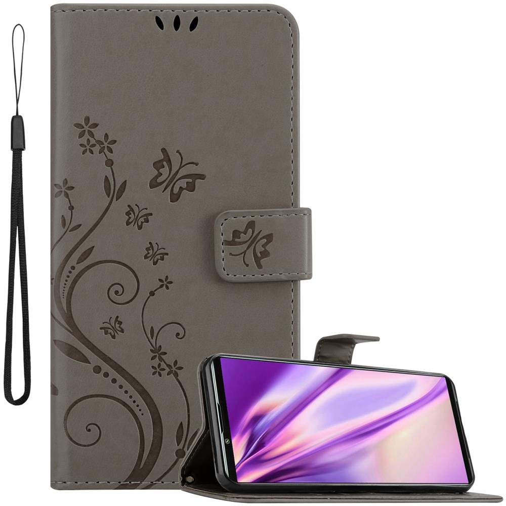 Custodia Compatibile Con Sony Xperia 5 Iii In Grigio Fiore - Coperchio Protettivo In Design Floreale Con Chiusura Magnetica, Funzione Stand E Slot Per Carte - Foto 1