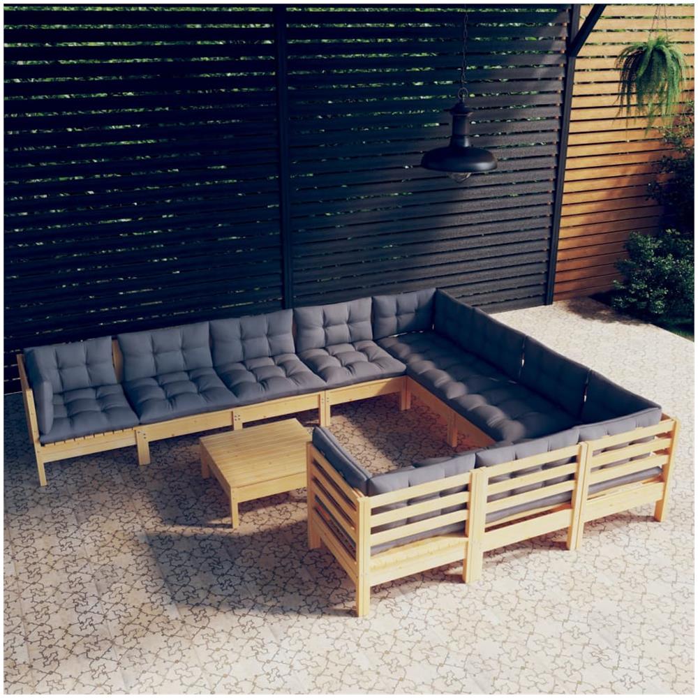 Set Divani Da Giardino 11 Pz Con Cuscini Grigi Massello Di Pino - Foto 1