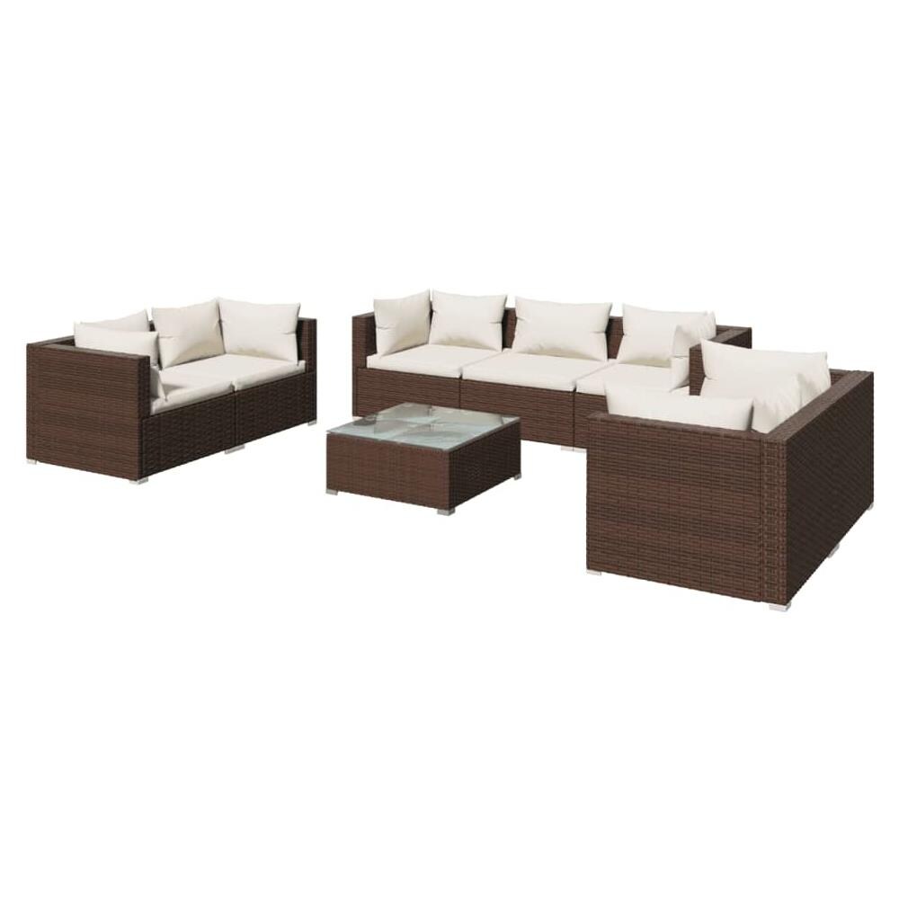 VidaXL Set Divano Da Giardino 8 Pezzi In Polyrattan Nero Con Cuscini Crema - Angolare, Sgabelli E Tavolino