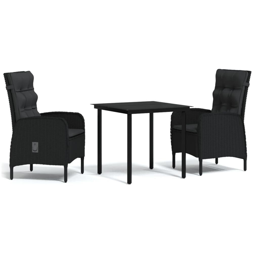 Set Da Pranzo Per Giardino 3 Pz Con Cuscini Nero - Foto 2