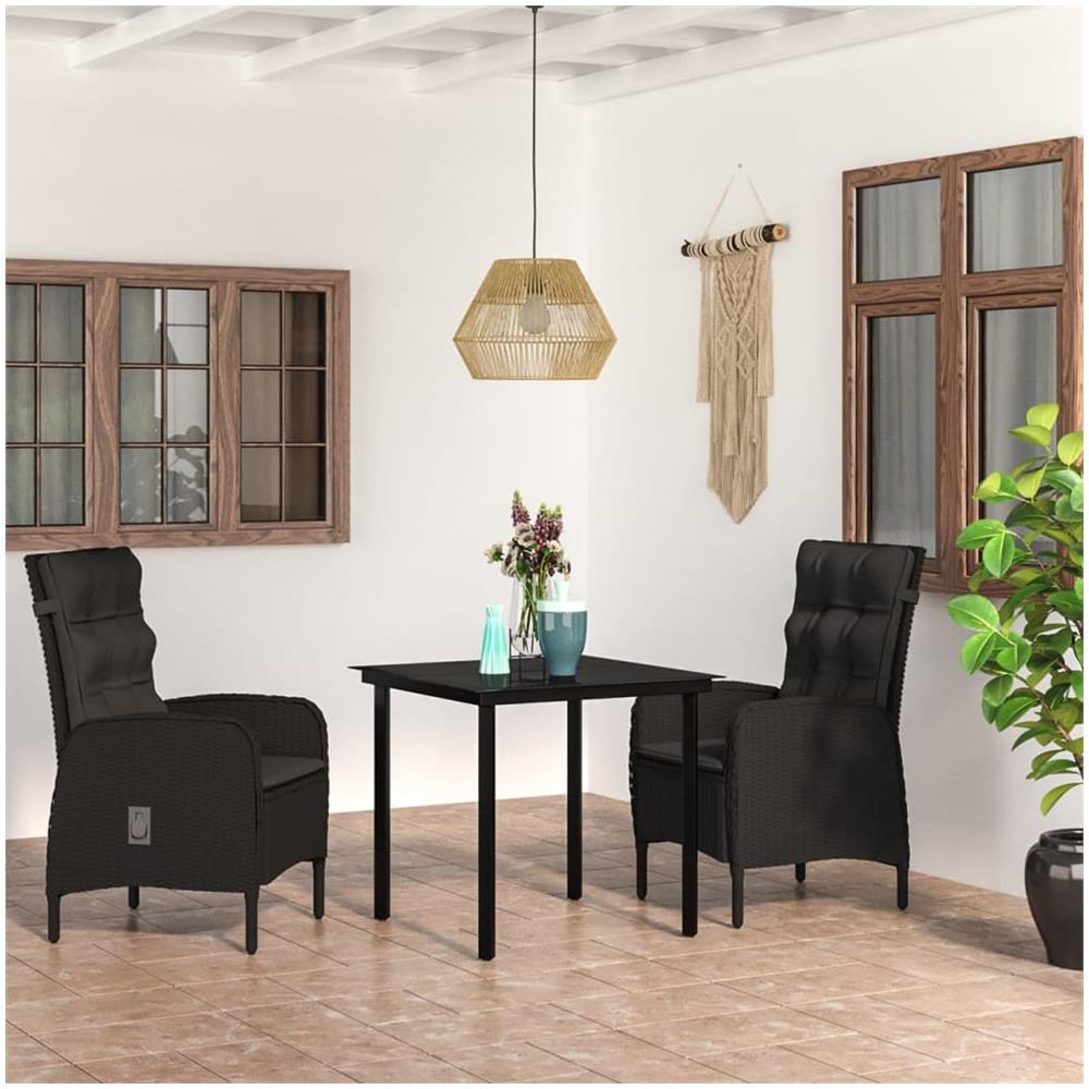 Set Da Pranzo Per Giardino 3 Pz Con Cuscini Nero - Foto 1