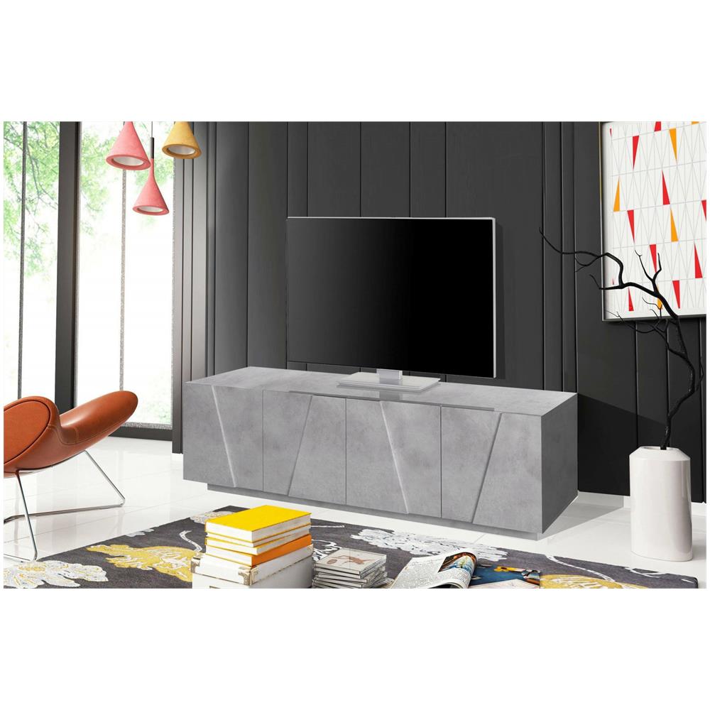 Mobile Porta Tv Raul, Credenza Bassa Da Soggiorno, Base Porta Tv, 100% Made In Italy, Cm 162x44h46, Cemento - Foto 1