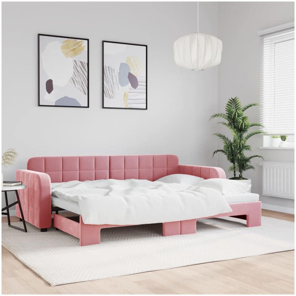 Divano Letto Con Letto Estraibile Rosa 80x200 Cm In Velluto - Foto 1