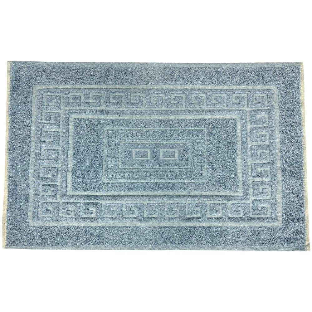 Tappeto Bagno Doccia Spugna Tinta Unita Torino Tappetino Super Assorbente In Cotone Pelo Corto Con Greca 60x120 Azzurro - Foto 1