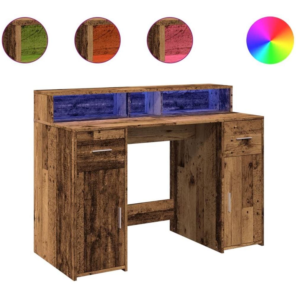 Scrivania con Luci LED Legno Antico 120x55x91 cm in Multistrato - Foto 1