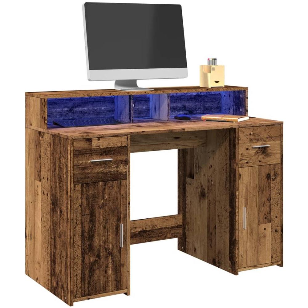 Scrivania con Luci LED Legno Antico 120x55x91 cm in Multistrato - Foto 2