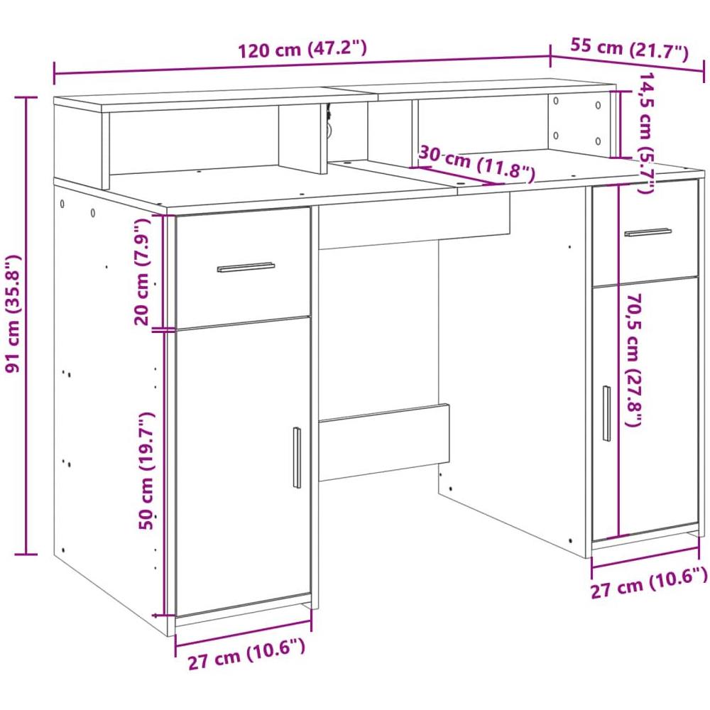 Scrivania con Luci LED Legno Antico 120x55x91 cm in Multistrato - Foto 10