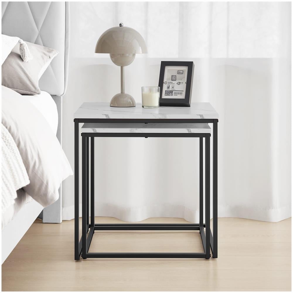 Tavolino da caffè quadrato, set da 2 | Piano in marmo con struttura in acciaio nero - Foto 7