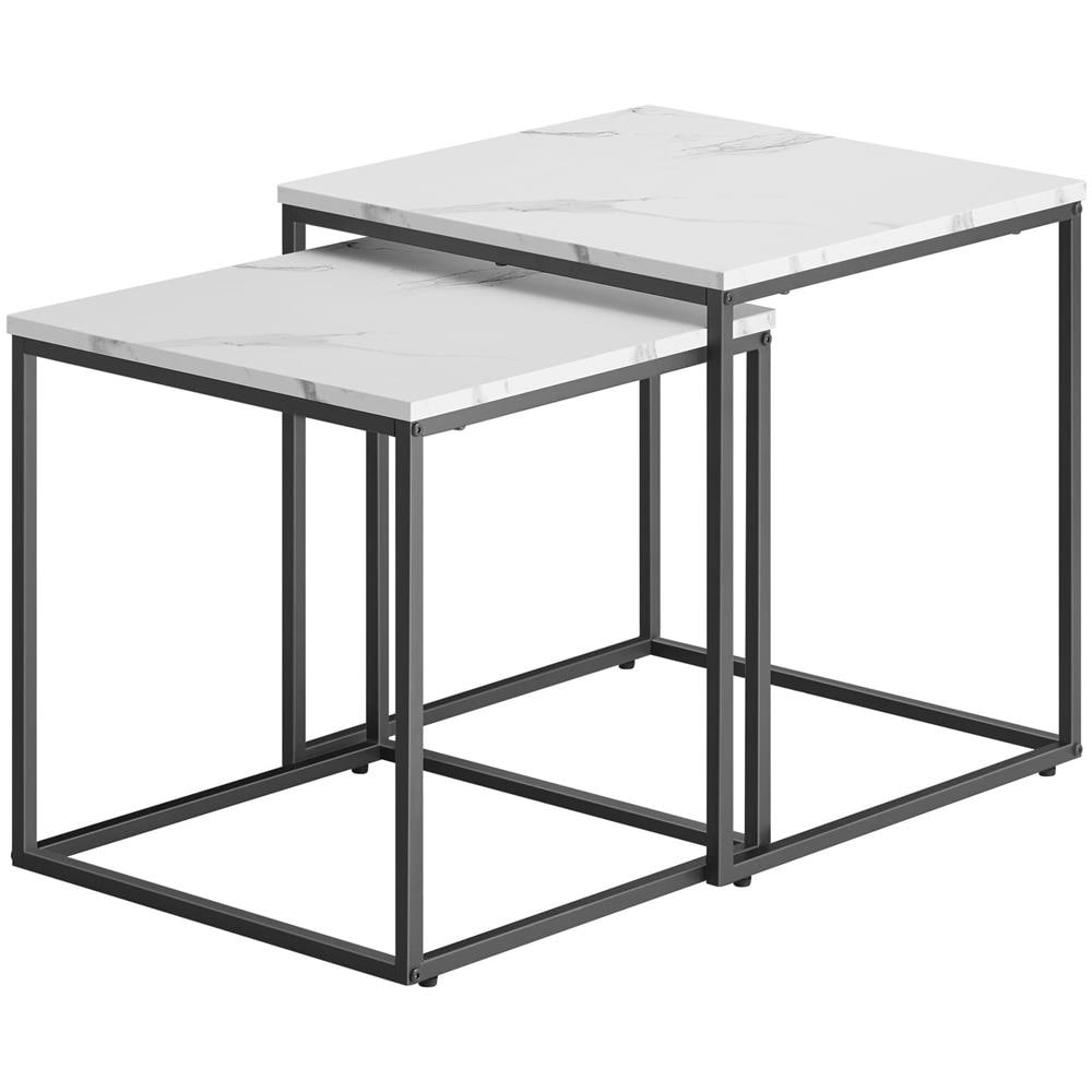 Tavolino da caffè quadrato, set da 2 | Piano in marmo con struttura in acciaio nero - Foto 1