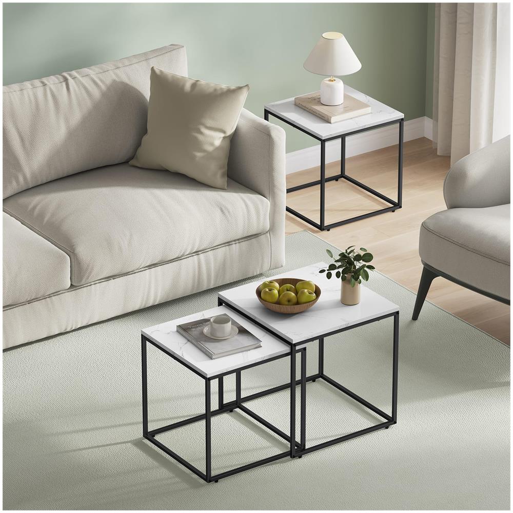 Tavolino da caffè quadrato, set da 2 | Piano in marmo con struttura in acciaio nero - Foto 2